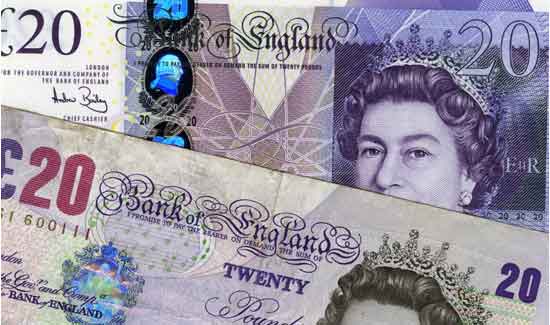 Old and new £20 note illustrating that landlords could save money using an online letting agent.