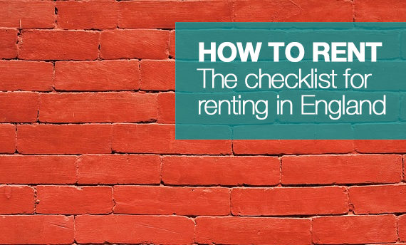 Brick wall with sign reading how to rent guide - The checklist for renting in England.