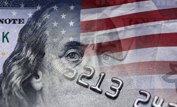 USA flag showing credit card and credit report score
