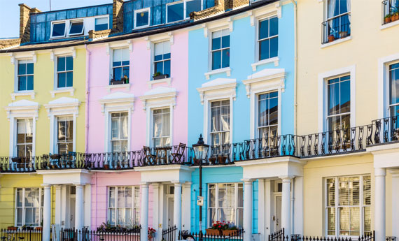 Brightly painted English HMO properties